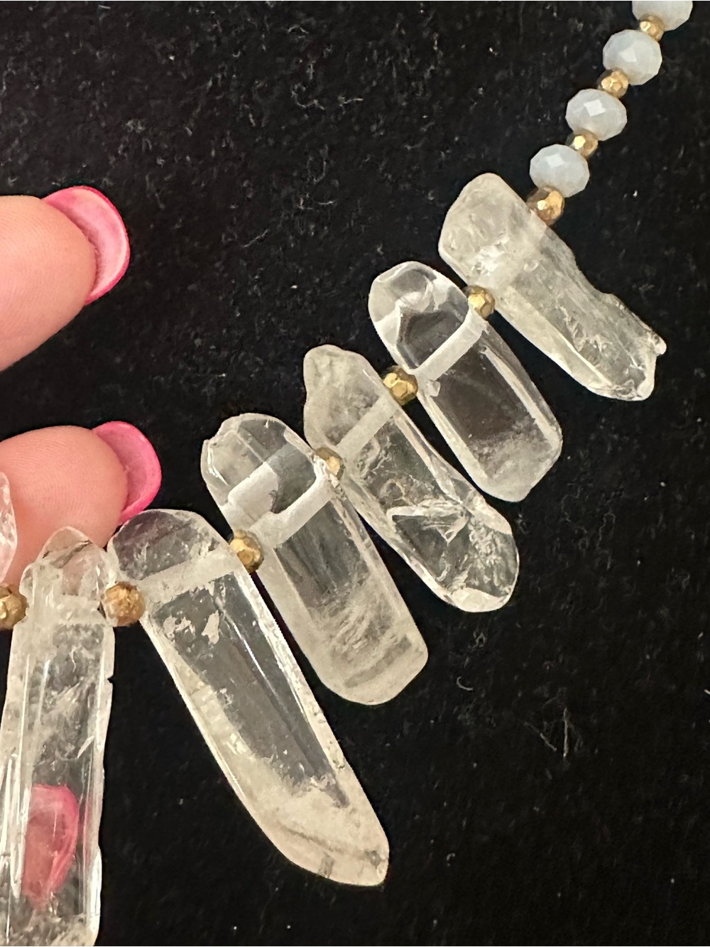 John Medeiros Raw Quartz Crystal Point Bib Statement Necklace Signed JM - Picture 9 of 10